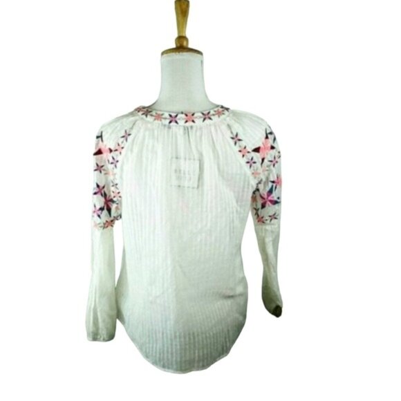 Bella Vere Embroidered Boho Peasant Top Cream - Picture 3 of 8